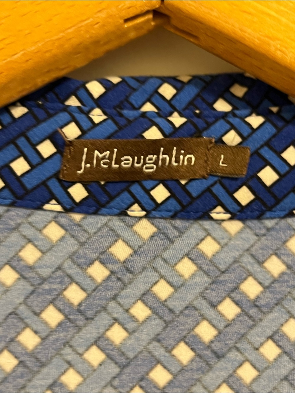 J. McLaughlin Catalina Cloth Blue Geometric Button Blouse 3/4 Sleeve Stretch - Picture 7 of 8